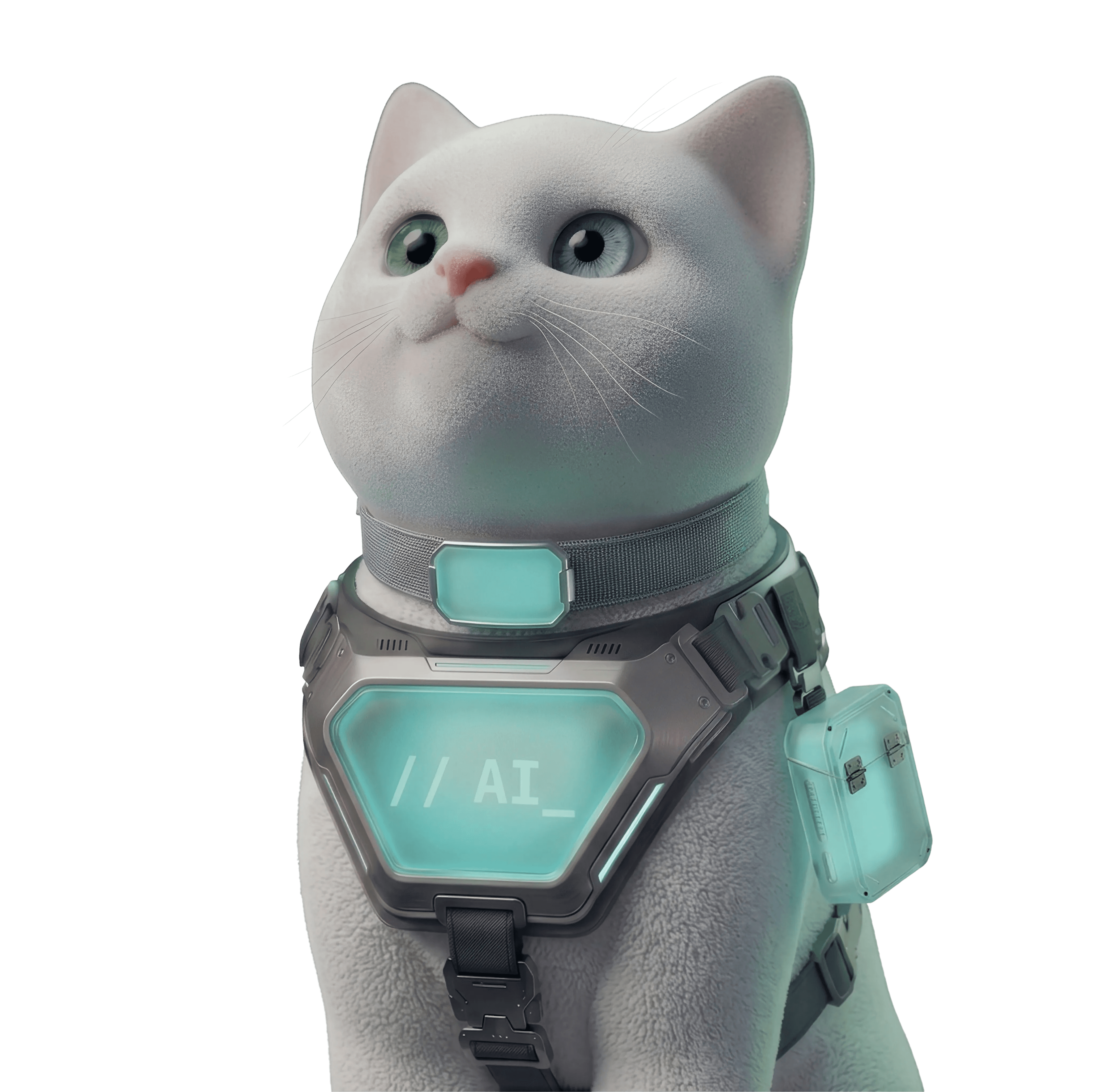 Цифровой AI-маскот — кот в технологичном костюме